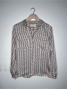 Michael Kors White Blouse with Brown Chain Print